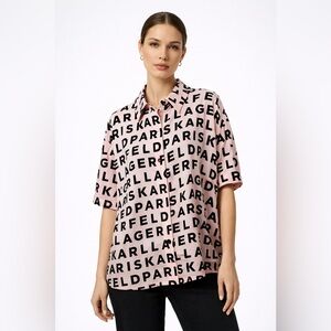 Karl Lagerfeld Pink and Black Logo Top